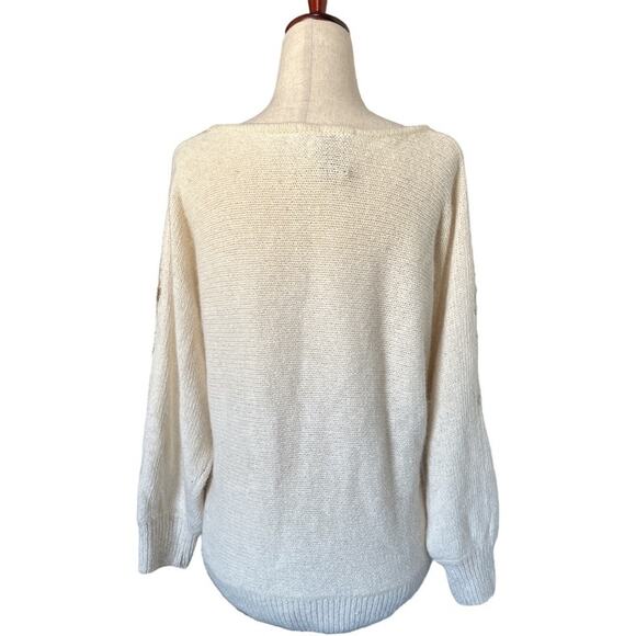 Vintage Beaded Sequin SILK ANGORA Cream Ivory Gold Black Silver Sweater Sz Large - Picture 5 of 11